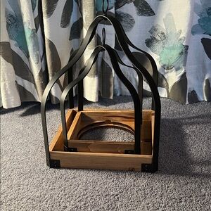 Pink Zebra Metal Wooden Black and Brown Lantern Set